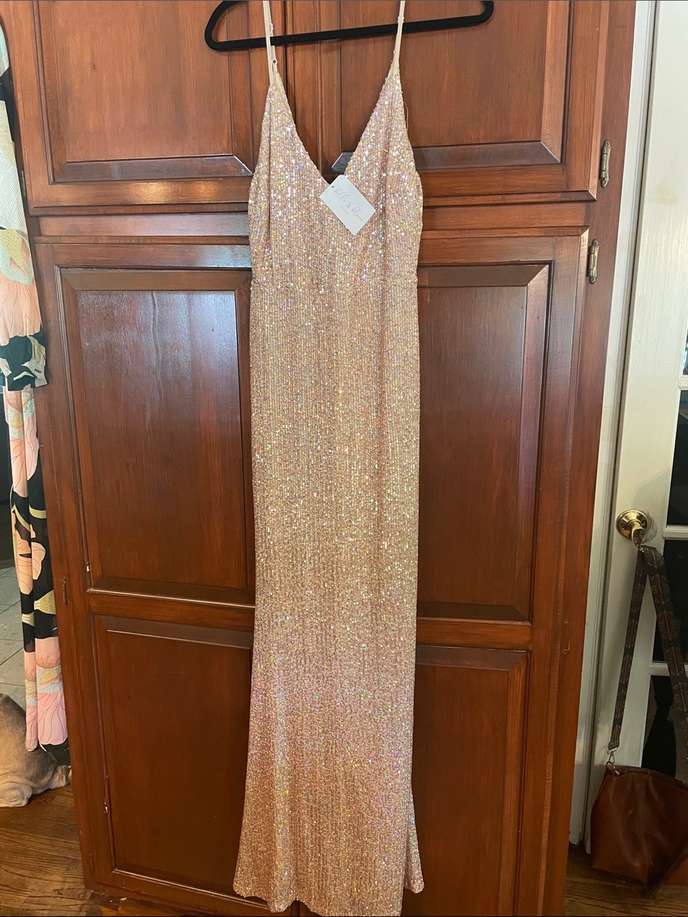 Elegant Sequin Slip Dress - Champagne Pink